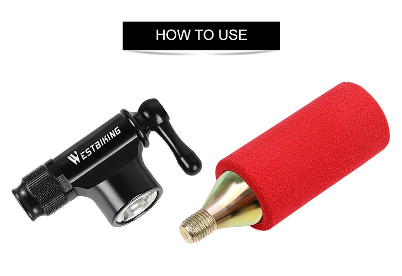 WEST BIKING Mini Bicycle CO2 Pump Portable Tire Inflator For Schrader Presta Adapter MTB Road Bike Aluminum Alloy Automatic Pump