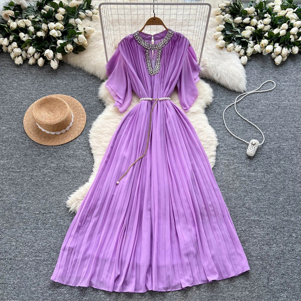 Women Dress Long Dresses Gown Party Night A Line Vestidos Round Neck Ruffles Sleeve Elegant Splice Y2k Streetwear Slim Fit