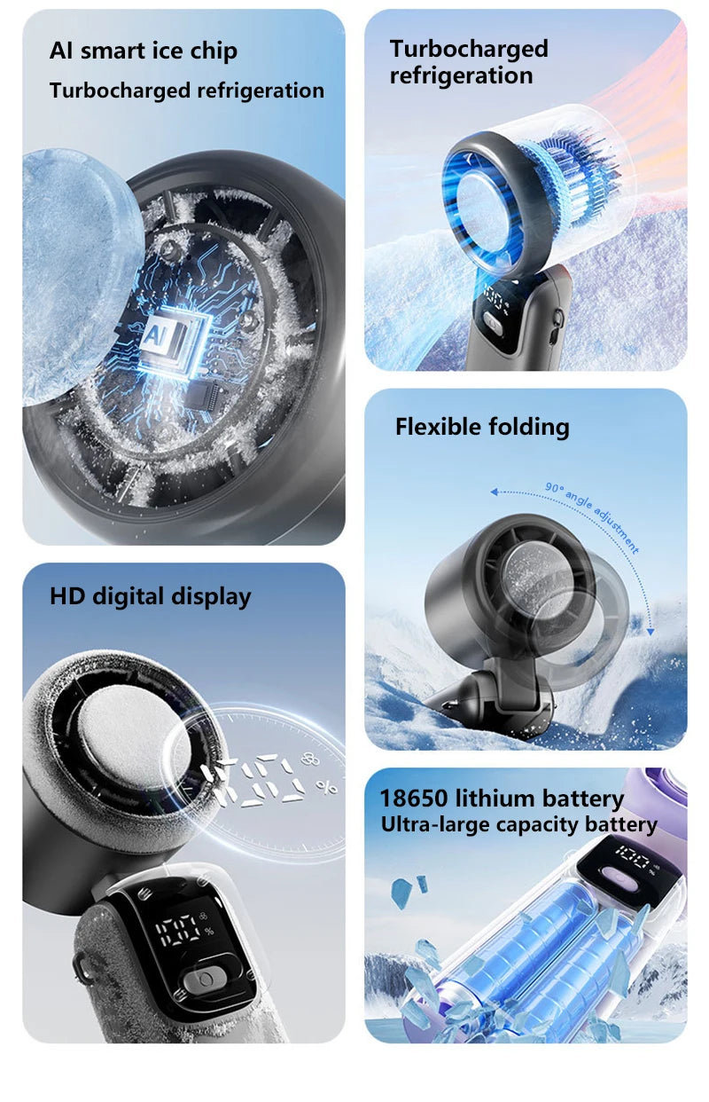 Xiaomi Refrigeration Handheld Electric Fan High-speed Violent Turbo Fan Folding Neck Hanging Ice Pack Small Fan Office Outdoor