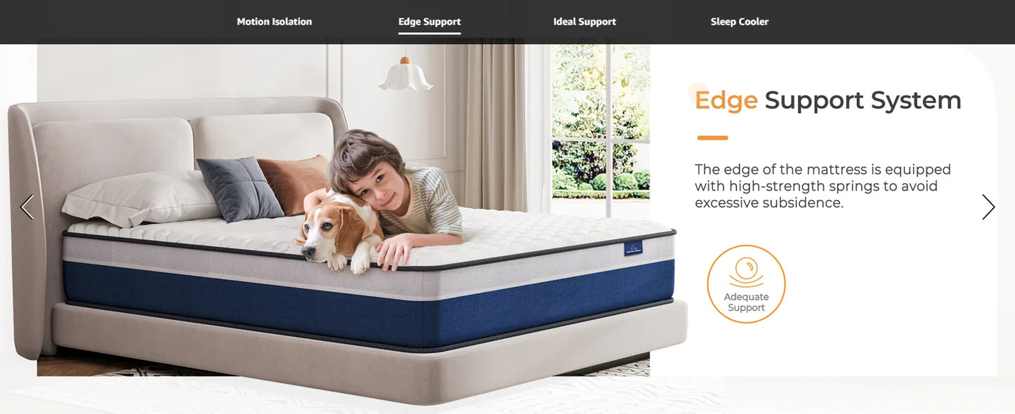 Vesgantti Tight Top 10/12 Inch Innerspring Hybrid Mattress/Bed in a Box, Medium Firm Plush Feel - Memory Foam and Pocket Spring