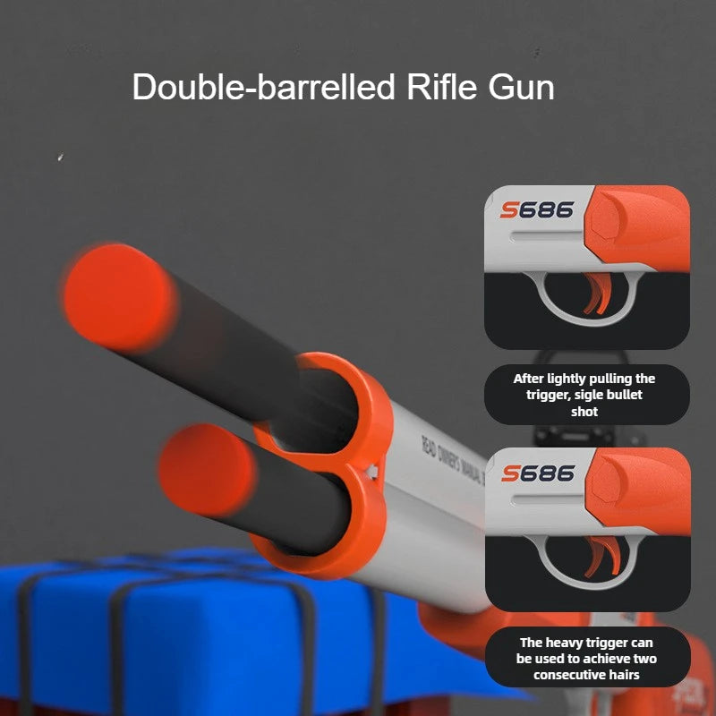 Toy Gun S686 Rifle Double Barreled Airsoft Launcher Dual Soft Bullets Outdoor Sports Game Pistola Shot Gun Weapon for Kids Gift