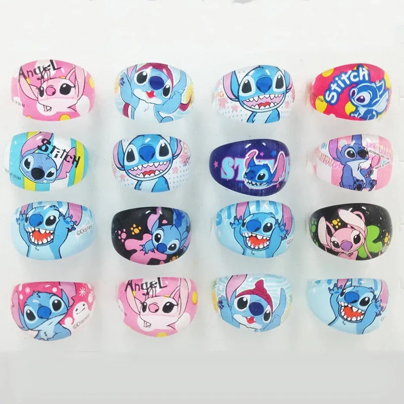 10PCS Anime Stitch Ring Party Favors Kawaii Lilo Stitch Children Acrylic Ring Cartoon Accessories Toy Kids Gift Supplies Ring