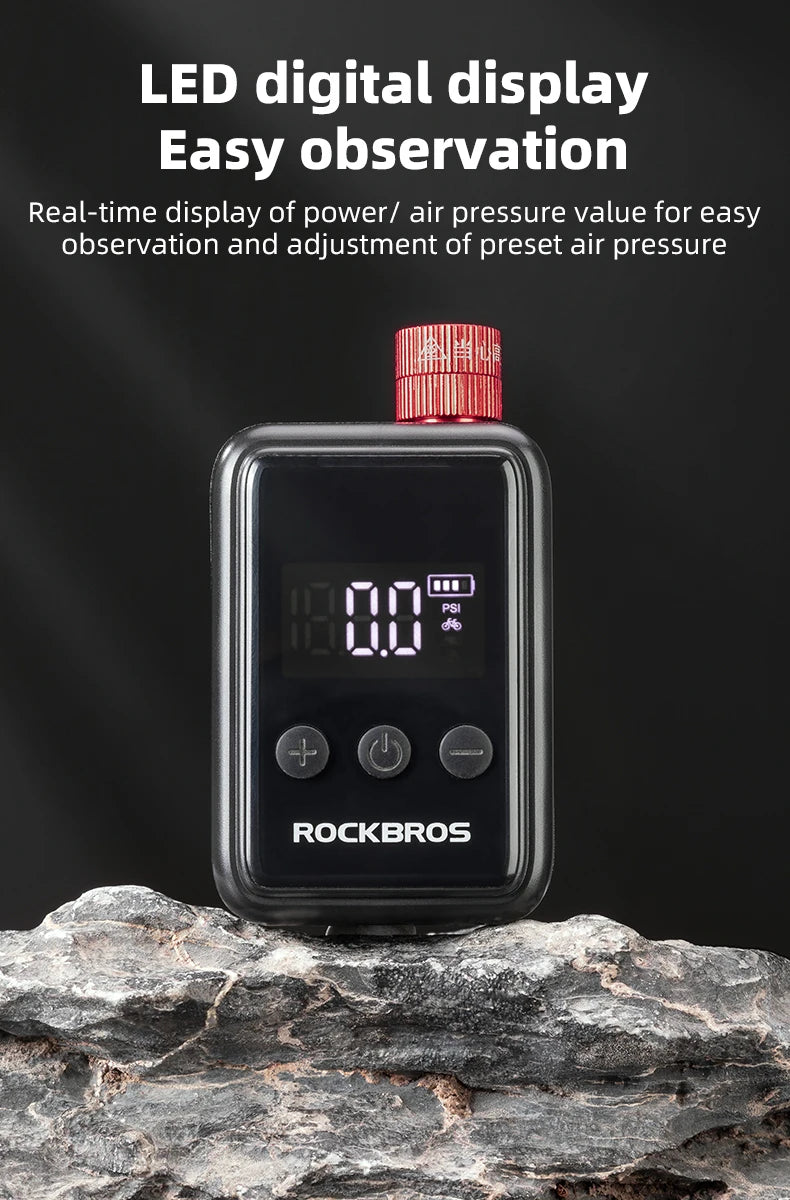 ROCKBROS 150 PSI Portable Pocket Bike Electric Air Pump With Digital Pressure MINI Fast Rechargeable Compressor Tire Inflator