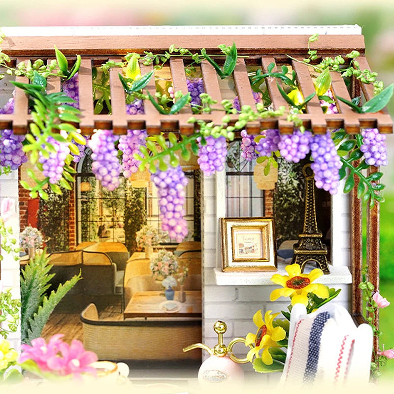 Wooden Miniature Doll House DIY Handmade Assembly Model Building Kit With Dust Cover 3D Puzzle Toys Birthday Gifts Dollhouse