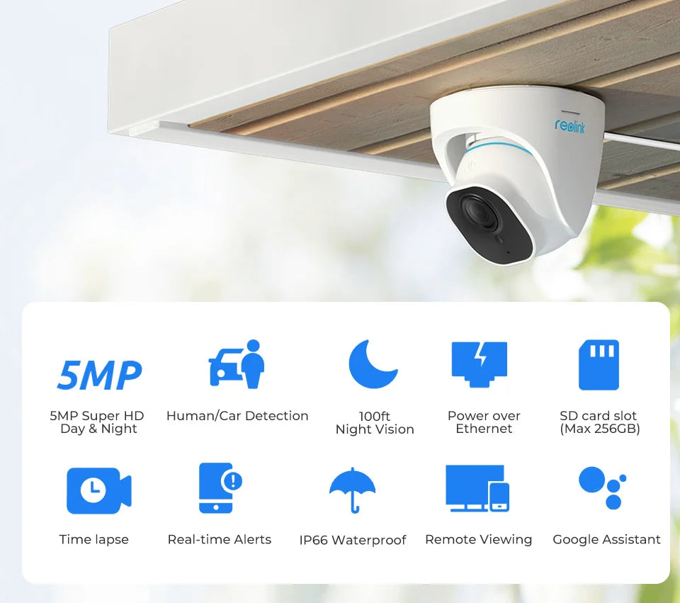 Reolink Smart Security Camera 5MP PoE Outdoor Infrared Night Vision IP Cam Person/Vehicle Detection Home Surveillance Camera