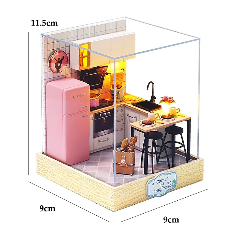 Wooden Miniature Doll House DIY Handmade Assembly Model Building Kit With Dust Cover 3D Puzzle Toys Birthday Gifts Dollhouse