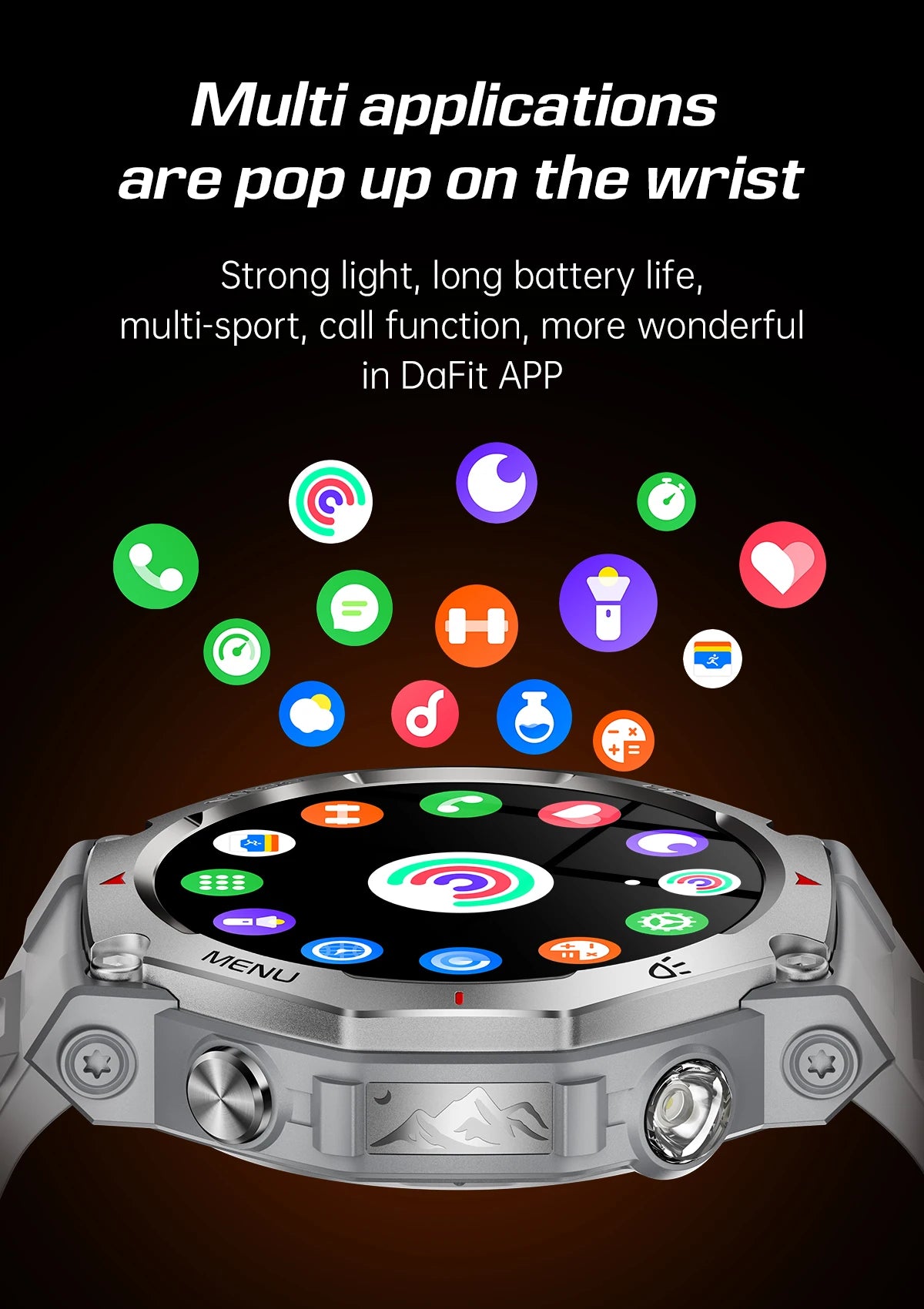 2025 New Military Smart Watch Flashlight/UV Light 5ATM Waterproof Sport Fitness Smartwatch Men Bluetooth Call for Xiaomi IOS
