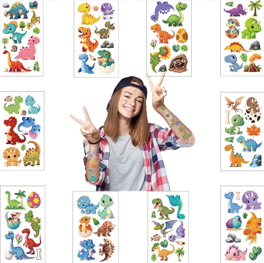 10 Sheets Dinosaurs Tattoo Sticker Temporary Fake Tattoo Arm Hands Body Waterdichte Tatouages Pour Kids Toy Gift