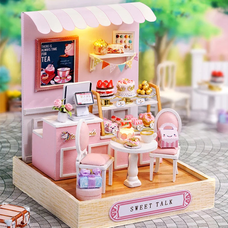 Wooden Miniature Doll House DIY Handmade Assembly Model Building Kit With Dust Cover 3D Puzzle Toys Birthday Gifts Dollhouse