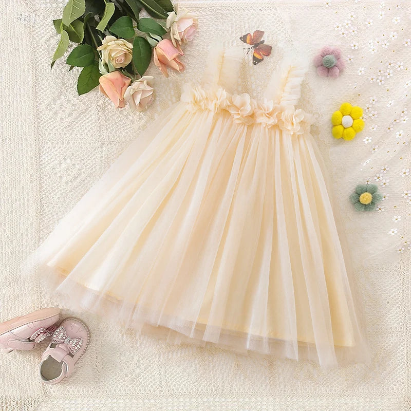 Toddler Girls Princess Dress Children Rainbow Sleeveless Tulle Dress Summer New Baby Birthday Party Vestido Sweet Casual Clothes