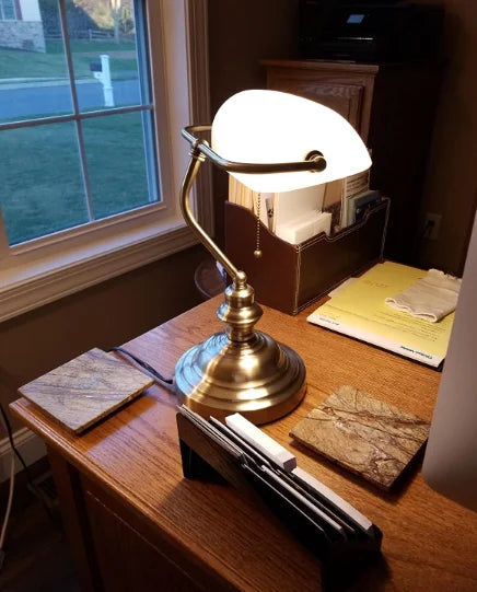 Vintage glass banker‘s lamp zipper switch desk lamp bedroom home stuy restaurant library office light night lamp