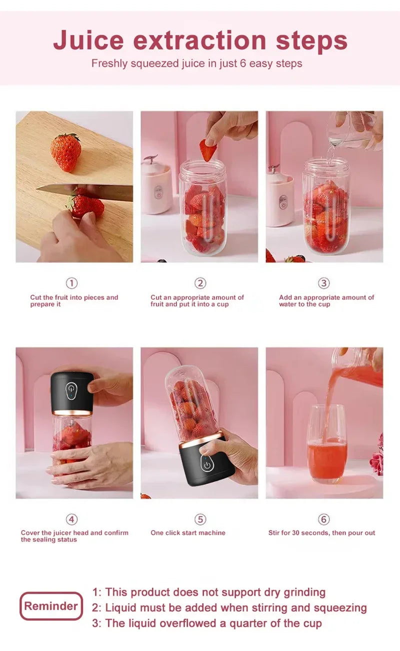 Portable Juicer for Shakes Smoothies Rechargeable USB 400ML Traveling Fruit Juicer Double Cup Fruit Blender Juicer Cup