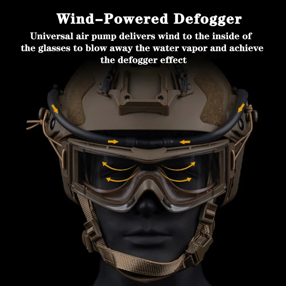 Tactical Goggles Fan Defogger Anti-Fog Kit Eyewear Air Defog for Airsoft Shooting Motocross Skiing Mountaineering Clear Vision
