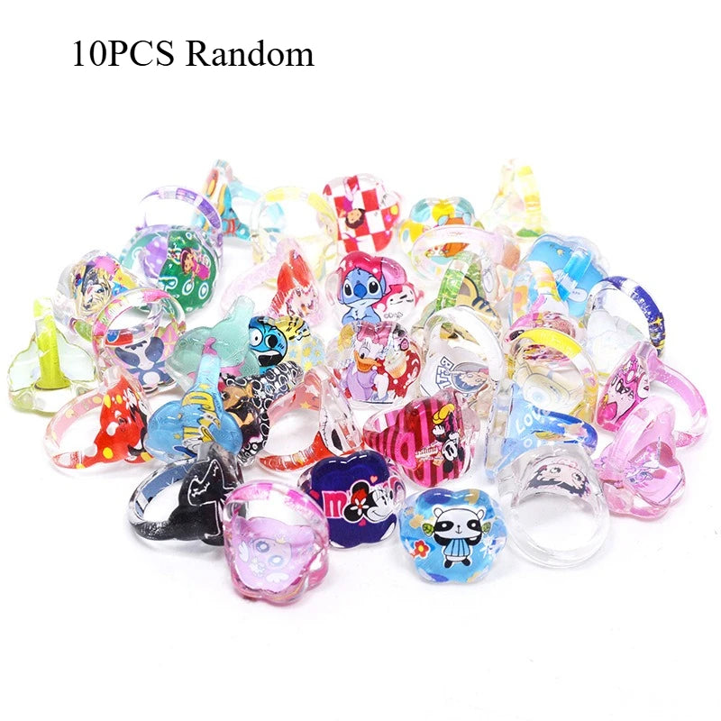 10PCS Anime Stitch Ring Party Favors Kawaii Lilo Stitch Children Acrylic Ring Cartoon Accessories Toy Kids Gift Supplies Ring