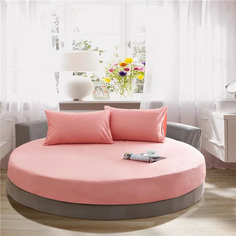 100% Cotton Fitted Sheet Round Hotel Home Extra Soft Round Bed Sheets and Pillowcases Pure Cotton Bedsheet with Elastic Straps