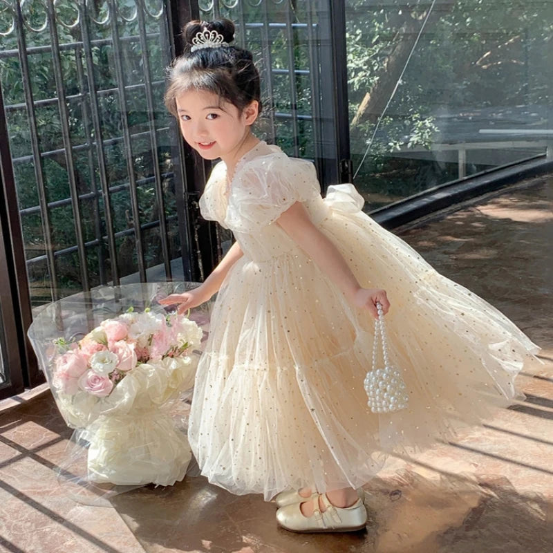 Summer Kids Girls' Dress  Baby Temperament Princess Dress Cute Sweet Children's Dress Westernized Dreamy Yarn Dress