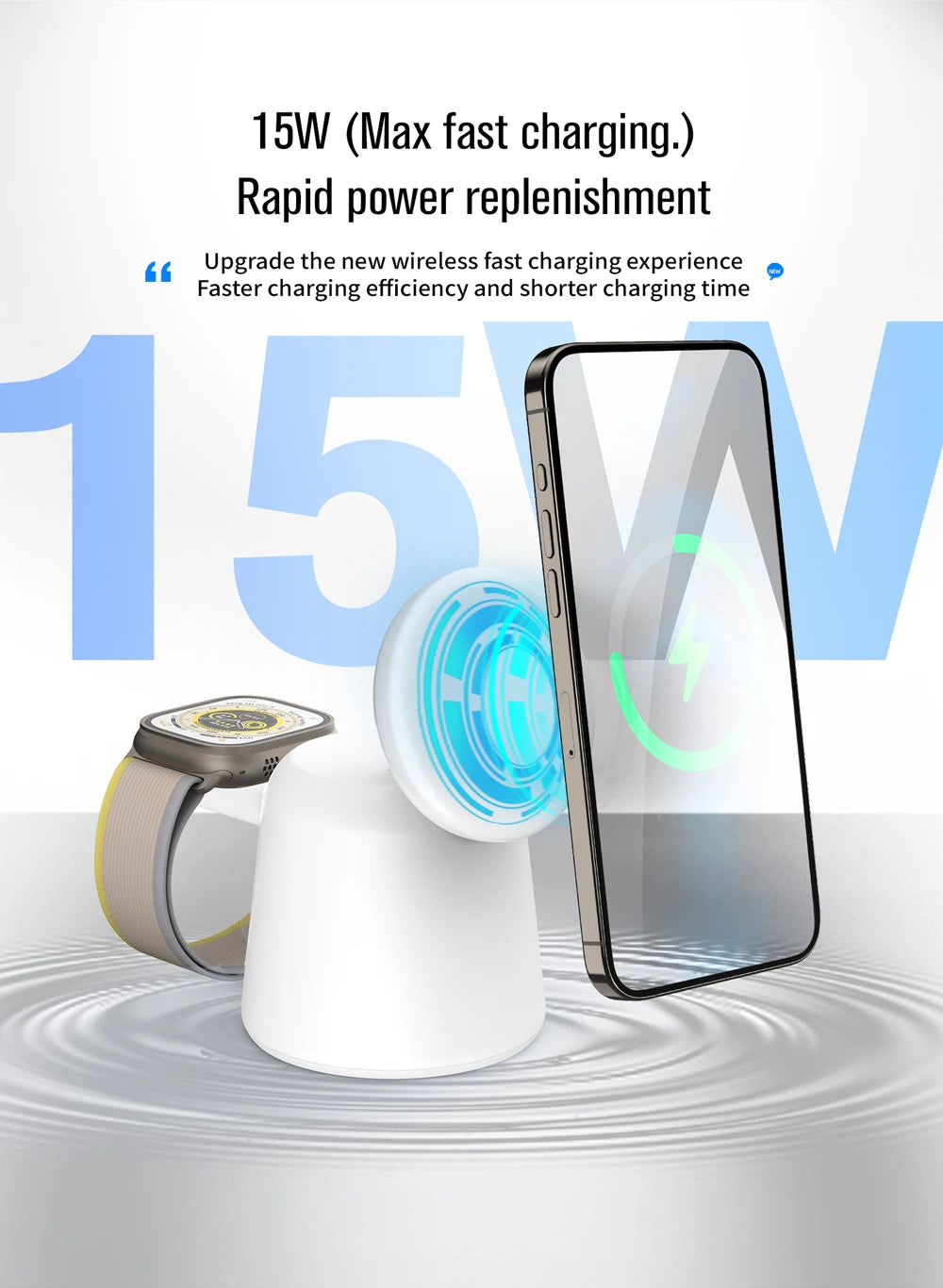 3 in 1 Magnetic Wireless Charger Stand Foldable for iPhone 15 14 13 12 Pro Max Airpods IWatch 9 8 7 6 Fast Charging Dock Station