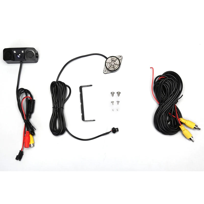 3 in 1 Car Parking Sensor Car Reverse Backup Rear View Camera with 2 Radar Detector Sensors Indicator Buzzer Alarm Car Camera
