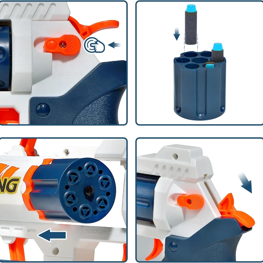 SOFT Foam Dart Revolver Blaster ,Safe Soft Foam Bullets, Lightweight & Easy to Use, Outdoor Indoor Toy for Kids Ages 6+