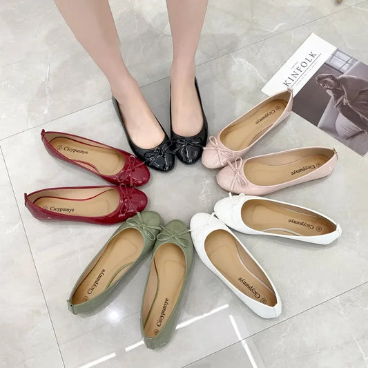 Ballet Flats Shoes Women Classics Casual Loafers Red Patent Leather Lady Fashion Design Bowknot Shoes for Woman's Spring/Autumn - Belvar