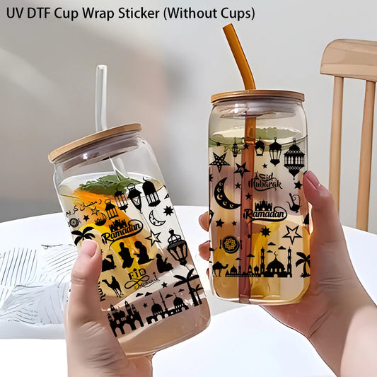 1PC Eid Mubarak Decor UV Transfer Sticker, Glass Cup Sticker DIY Stationery Waterproof Vintage Ramadan Decor Label Sticker
