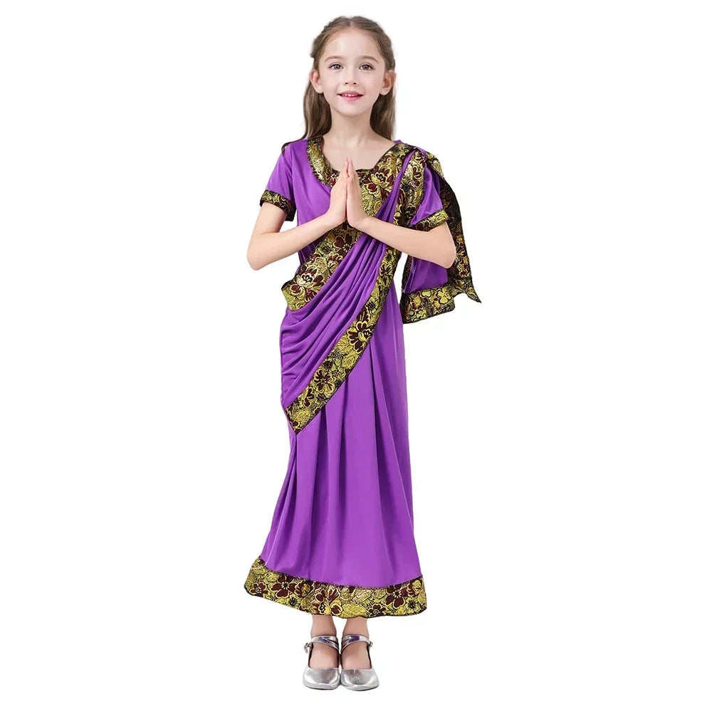2025halloweenGlamorous National Indian Girls Dress-up Children Nativity Bollywood Princess Ethnic Fancy Dress Sari Costume