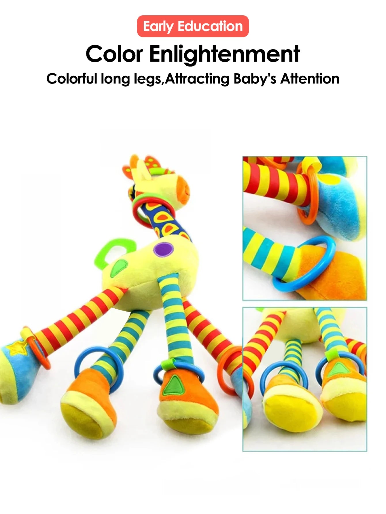 1pcs Soft Giraffe Animal Handbells Rattles Plush Infant Toddler Car Bed Hanging Toy Baby Early Education Development Handle Toys