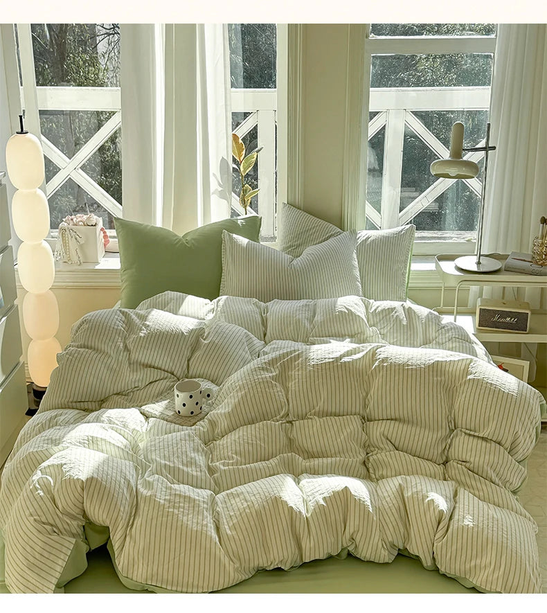 Washed Cotton Duvet Cover Set Quilt Set Ins Nordic Minimalist Style Grey Strip Bed Set Home Textile Bedding Set Bed Sheets 2025