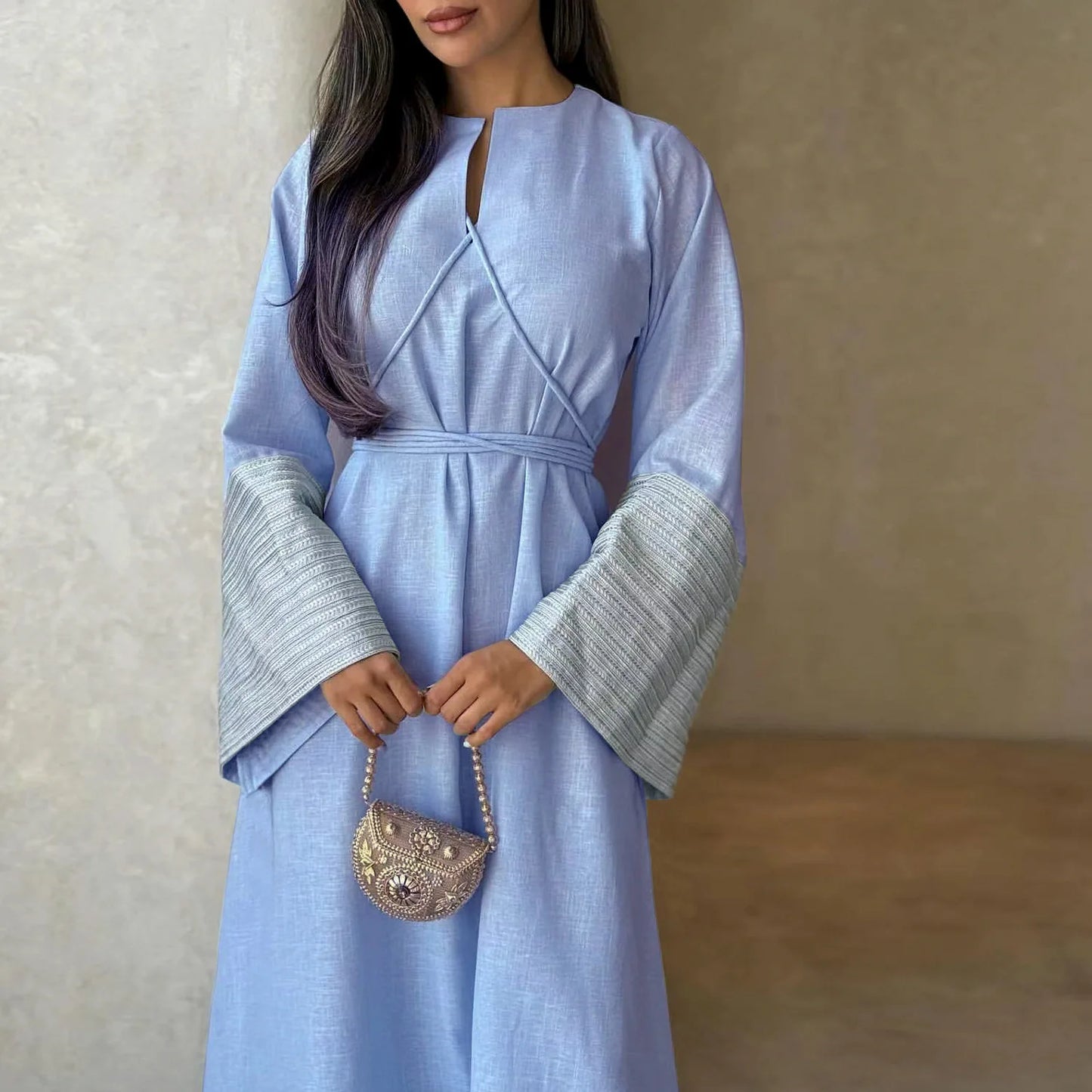 Saudi Arabic Embroidery Muslim Dress for Women Eid Party Gown Dubai Abaya Turkey Kaftan Islam Jalabiya Djellaba Caftan Marocain
