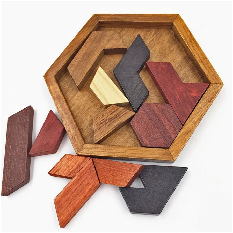 Wooden Tangram Jigsaw DIY Puzzle Kids Learning Educational Toys for Children Thinking Training Wood Toy Puzzles Montessori Games