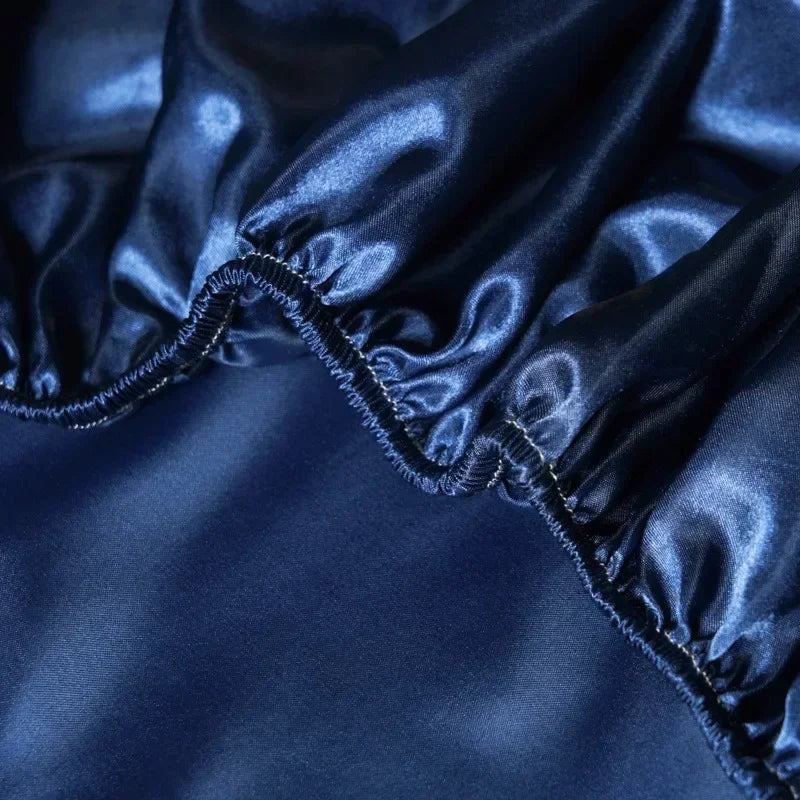 Solid Color Satin Surface Fitted Sheet 1PC Queen Size Bed Sheets 100/120/150/180/200cm Sheet with Elastic Band (No Pillowcase)