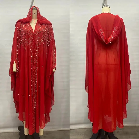 Thin Hooded Cloak Women Clothing Cape Dress Fashion Clothes Vintage Streetwear Ponchos Coats Jackets Bling Diamond Party