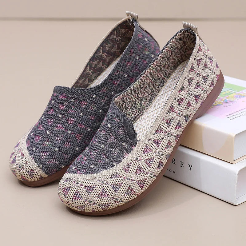 Ladies' 2025 mesh lightweight casual shoes for summer breathable and comfortable anti-slip round toe flat shoes - Belvar