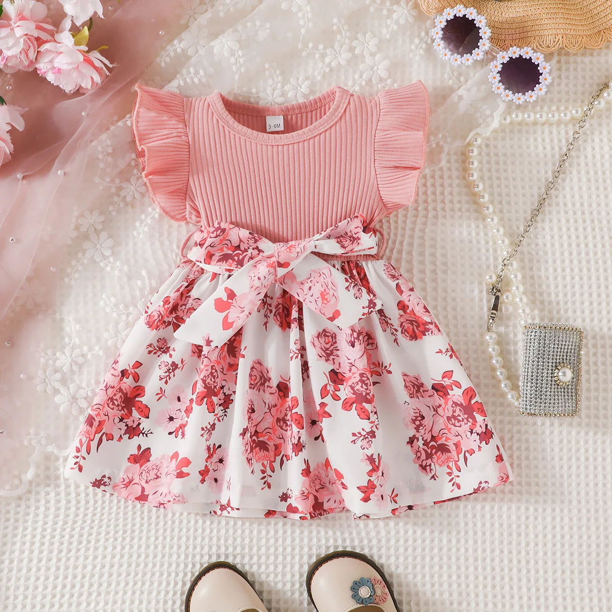 Summer Newborn Baby Dress For Girls Kids 3M-3Y Cute Floral Butterfly Sleeve Prints Princess Dresses Formal Occasion Clothing