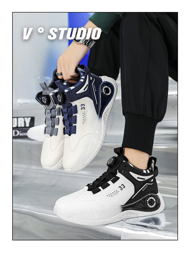 Mens Sneakers with Rotating Buckle Comfy Non Slip Lace up Durable Shoes for Mens Outdoor Activities - Belvar