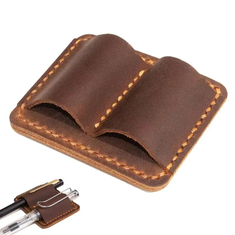 Retro Pen Pencil Holder Double Pen Clip PU Anti Lost Pen Organizer For Travel Notebook Pen Insertion Stainless Steel Pen Cover