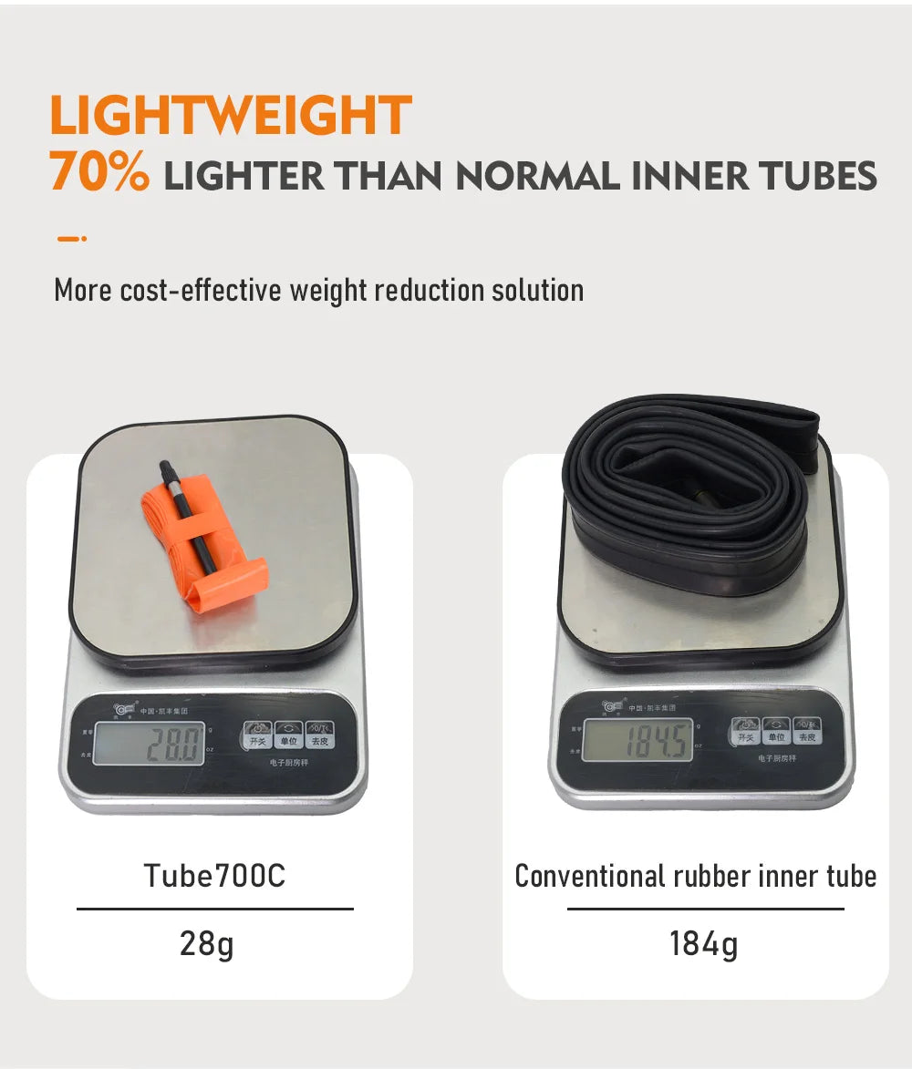 ThinkRider 1Pcs Ultralight 28g Bike Inner Tube 700X18 25 28 32 Road Bicycle TPU Material Tire 65mm Length French Valve