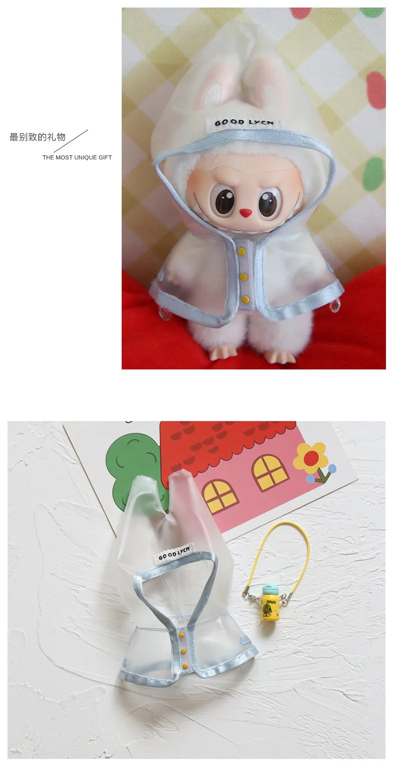[Clothes Only] Labubu Clothes Changing Transparent Raincoat V1 V2 Changing Clothes Party Labubu Cloth Doll Clothes