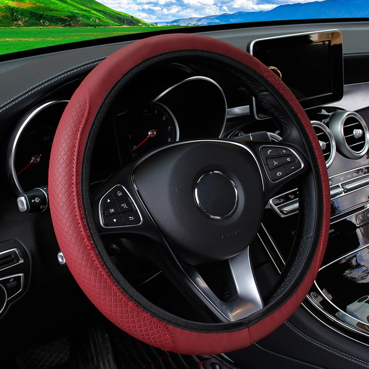 PU Leather Embossed Three-dimensional Car without Inner Ring Steering Wheel Cover for 14.5-15 Inches of Automotive Supplies