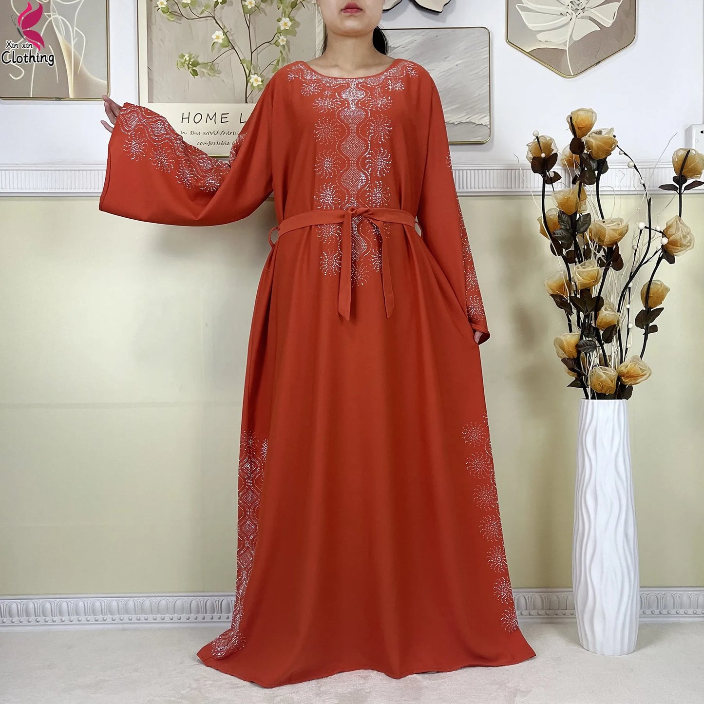 2025New High-Quality Dubai Muslim Abaya for Women Dress Islamic Turkey Femme Clothing Long Sleeve Loose African Dress With Scarf