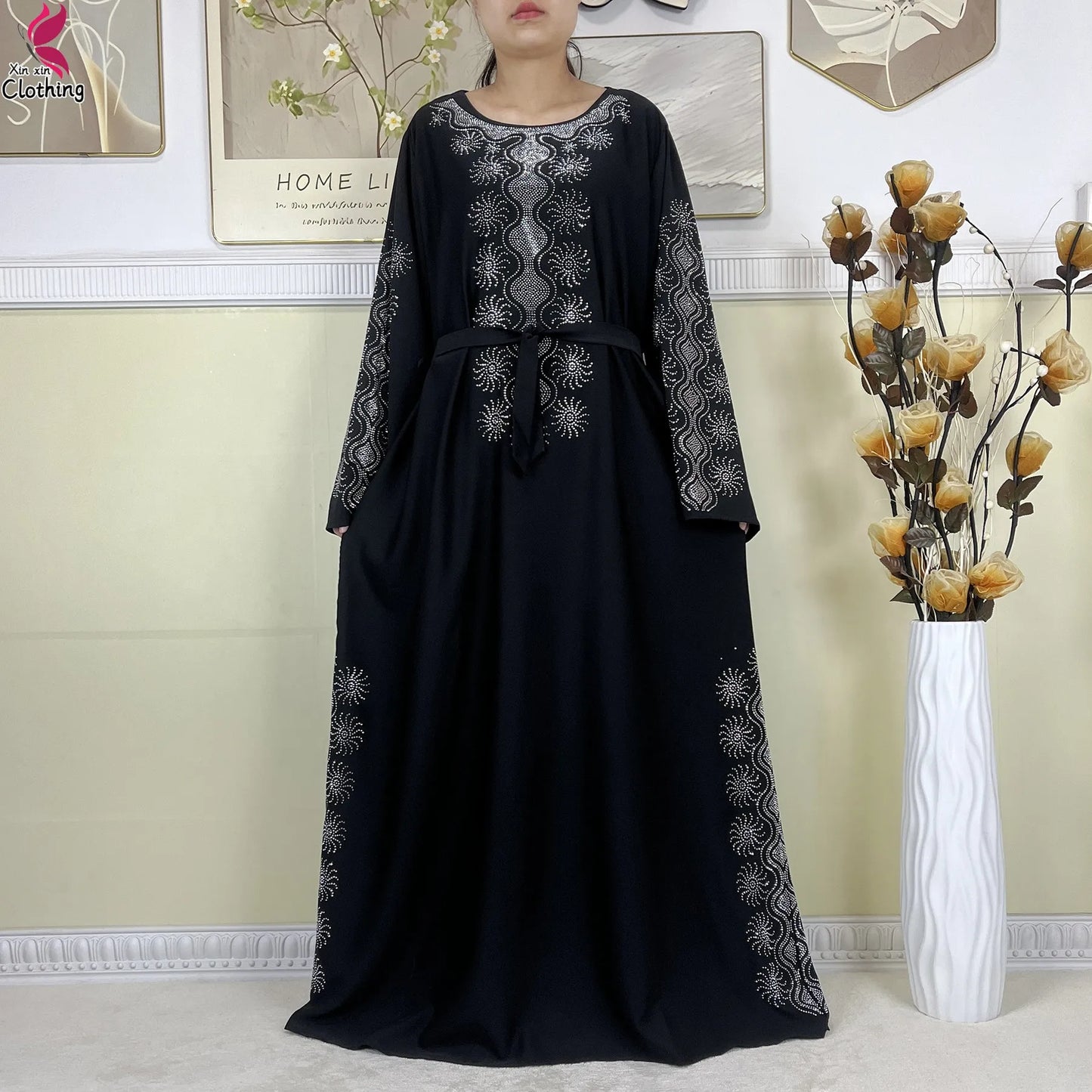 2025New High-Quality Dubai Muslim Abaya for Women Dress Islamic Turkey Femme Clothing Long Sleeve Loose African Dress With Scarf