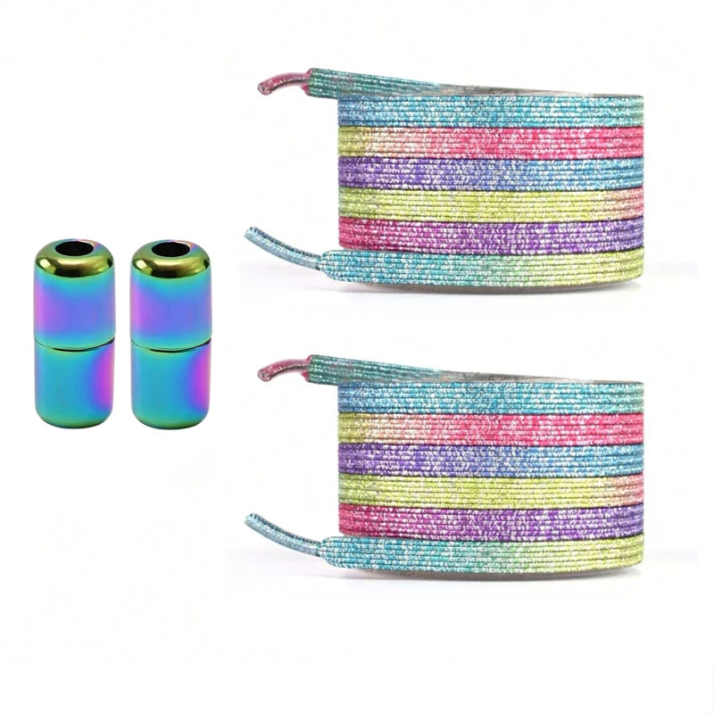 1Pair No Tie Shoe Laces Colorful Buckle Golden Shoelaces Pearl Light Colorful Fashion Without Ties Elastic Laces ﻿