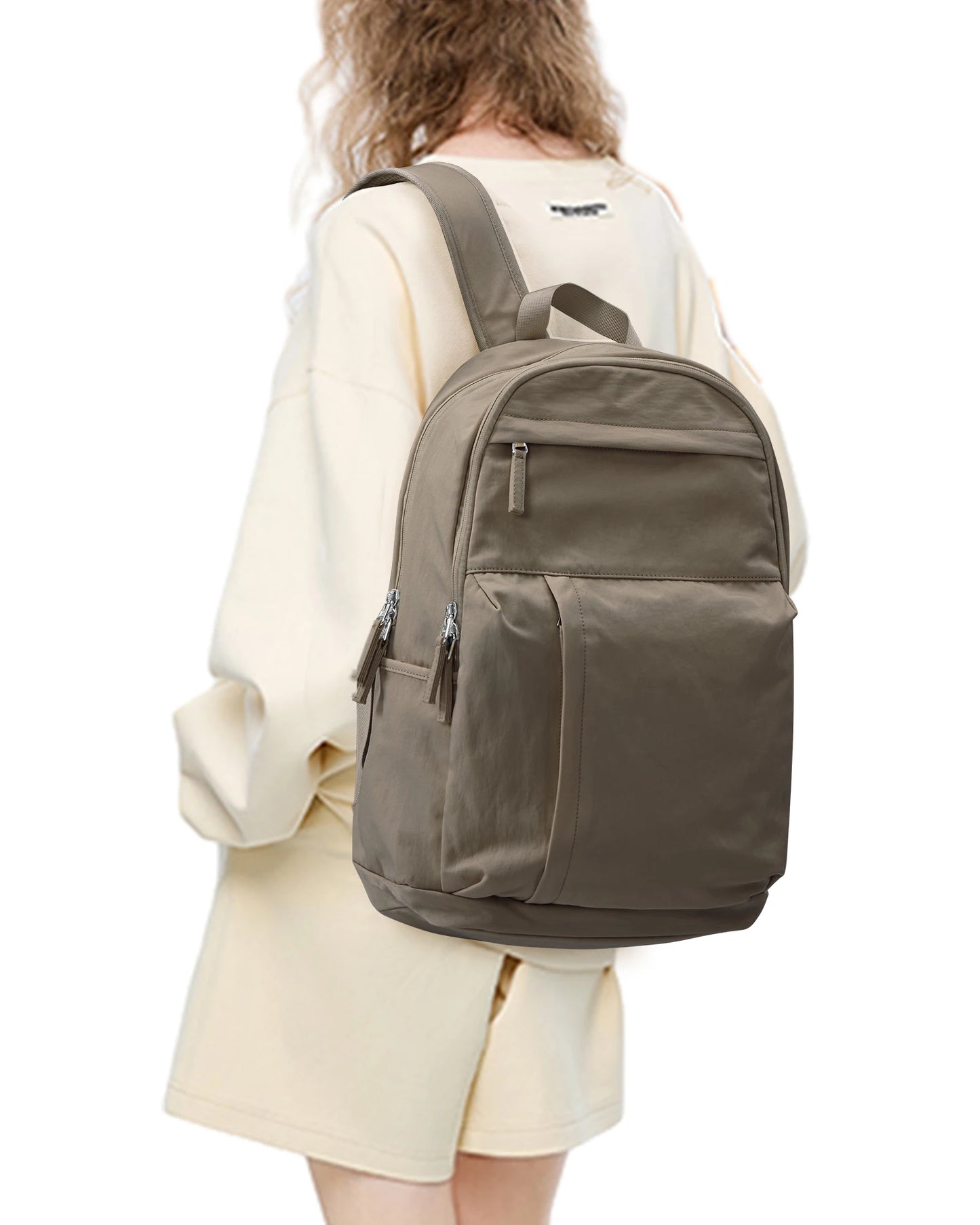 Schoolbag, female college student commuter backpack, computer backpack, college style, super cute, good-looking，beige