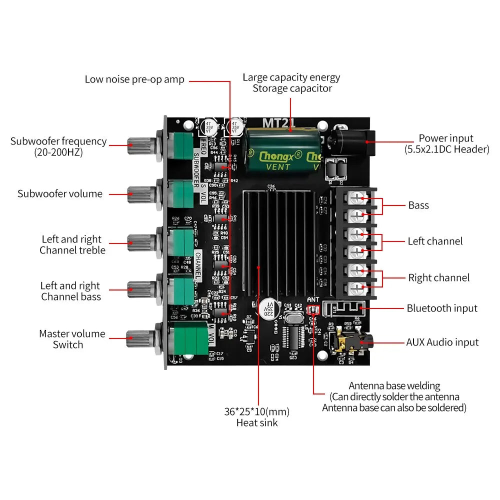 ZK-MT21 Bluetooth 5.0 Subwoofer Amplifier Board For Car Home 50W*2+100W 2.1 Channel Power Audio Stereo Bass Amplifier s Board