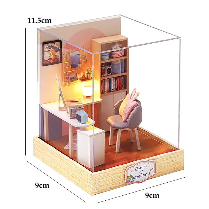 Wooden Miniature Doll House DIY Handmade Assembly Model Building Kit With Dust Cover 3D Puzzle Toys Birthday Gifts Dollhouse