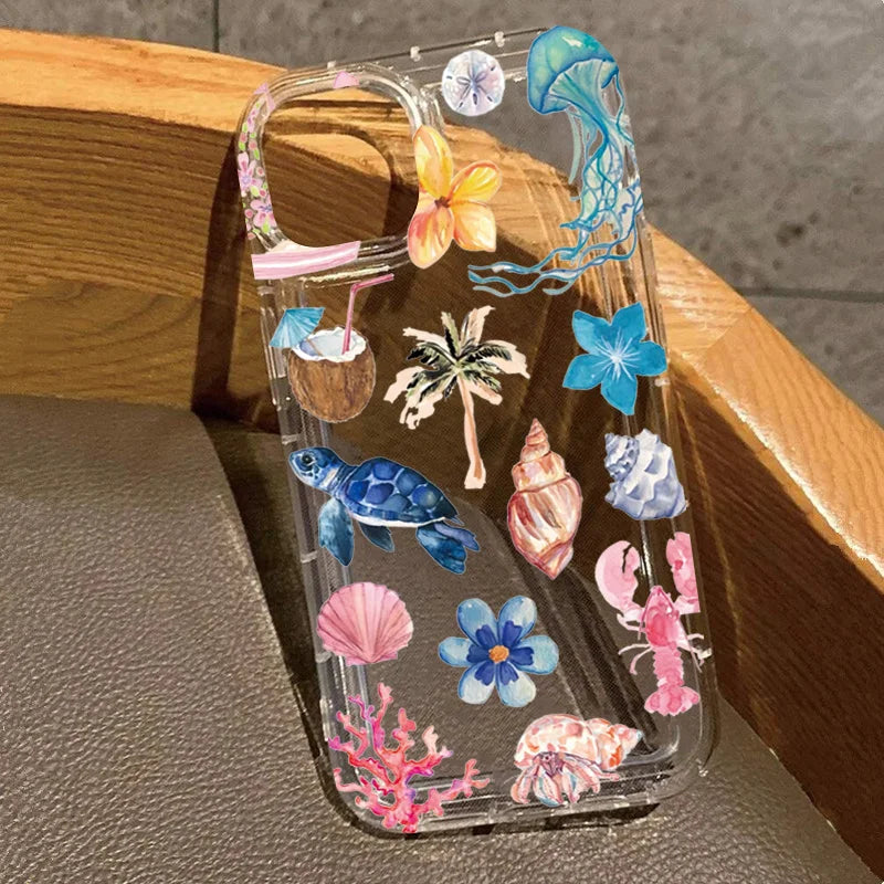 Turtle Lobster Coconut Print Phone Case For Vivo Y17s Y78 Y77 Y36 Y35 Y02s V40 V29 V27 S15 4G 5G Pro Anti Fall Clear Back Cover