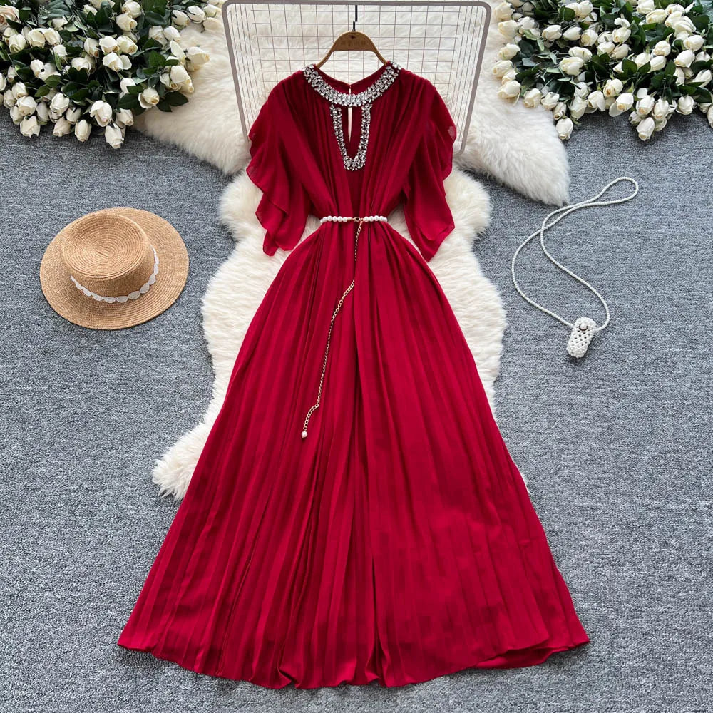Women Dress Long Dresses Gown Party Night A Line Vestidos Round Neck Ruffles Sleeve Elegant Splice Y2k Streetwear Slim Fit