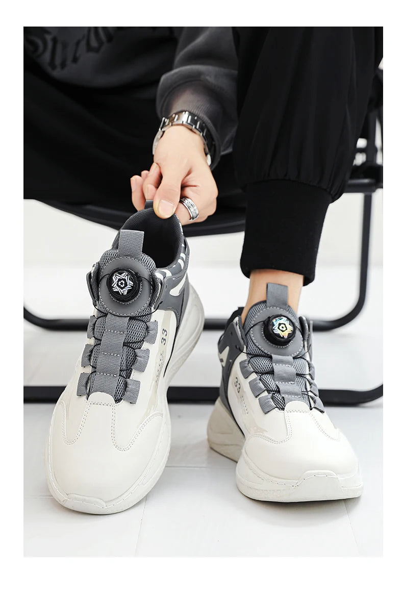 Mens Sneakers with Rotating Buckle Comfy Non Slip Lace up Durable Shoes for Mens Outdoor Activities - Belvar