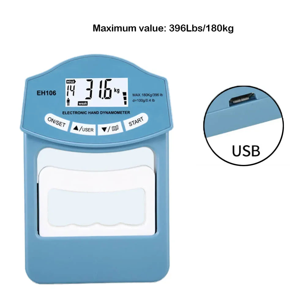396Lbs/180 Kgs Digital Hand Dynamometer Grip Strength Measurement Meter Auto Capturing Electronic Hand Grip Power