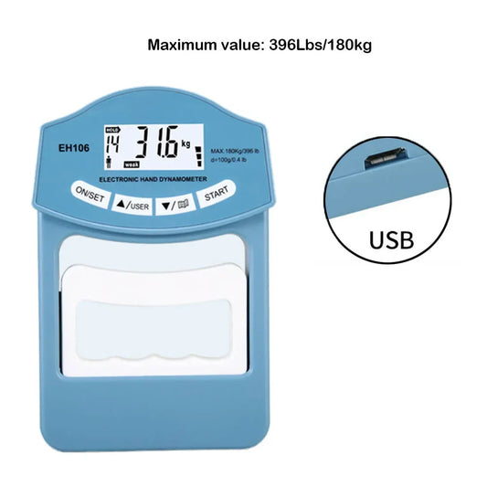 396Lbs/180 Kgs Digital Hand Dynamometer Grip Strength Measurement Meter Auto Capturing Electronic Hand Grip Power